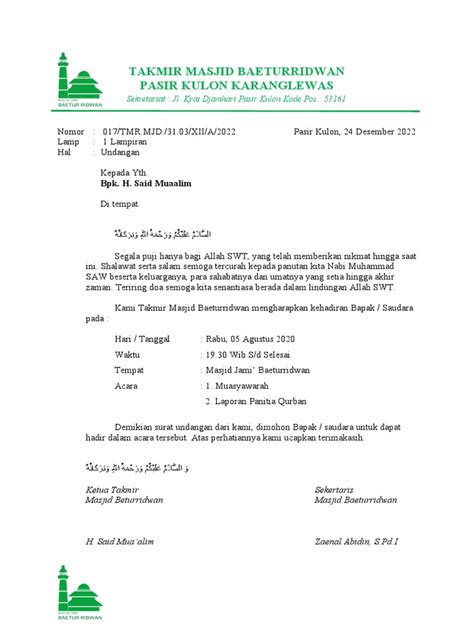 Surat Rasmi Program Masjid
