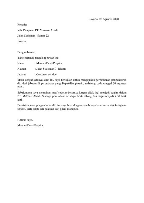 Surat Resign Yang Benar