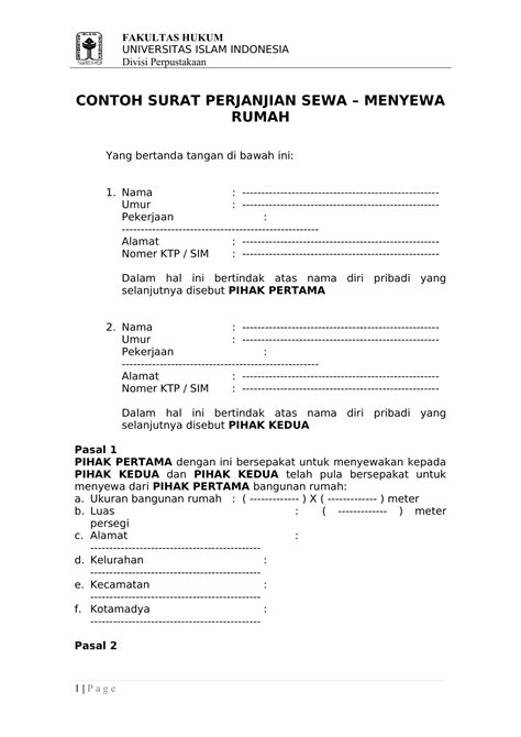 Surat Sewa Menyewa Rumah