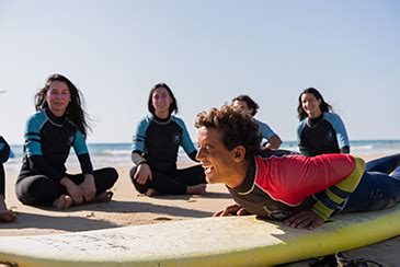 Surf instructor demonstrating safety measures