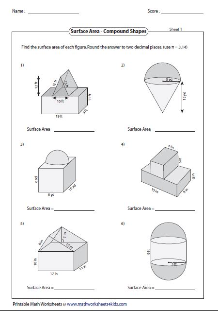 Surface Area Of Composite Figures Worksheet Answer Key