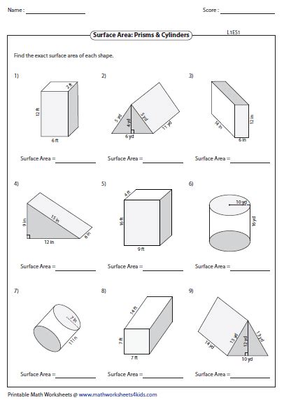 Surface Area Of Prisms Worksheet With Answers