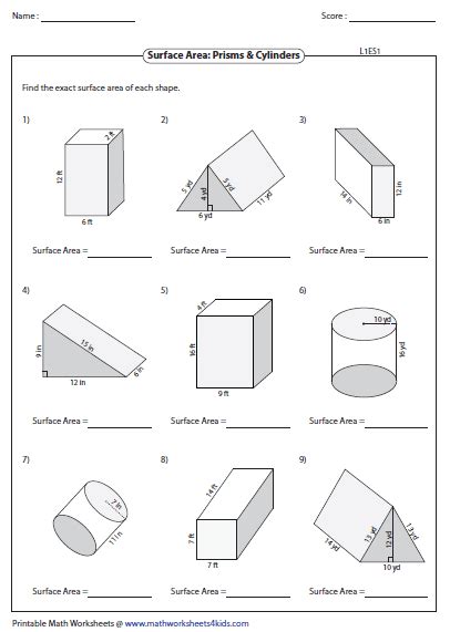 Surface Area And Volume Of A Prism Worksheet