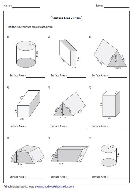 Surface Area Of 3d Shapes Worksheet