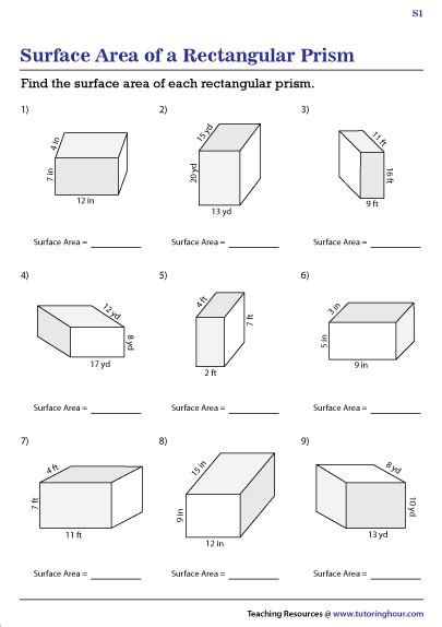 Surface Area Of Rectangular Prism Worksheets