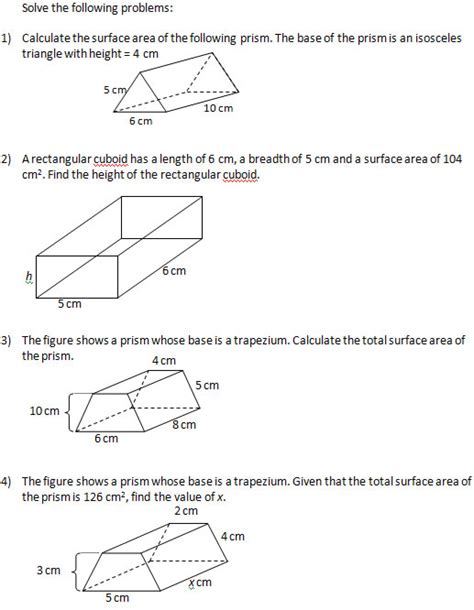 Surface Area Of Solids Worksheet