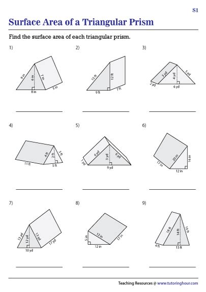 Surface Area Of Triangular Prism Worksheet With Answers