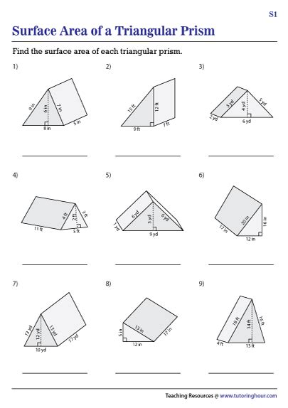 Surface Area Triangular Prism Worksheet