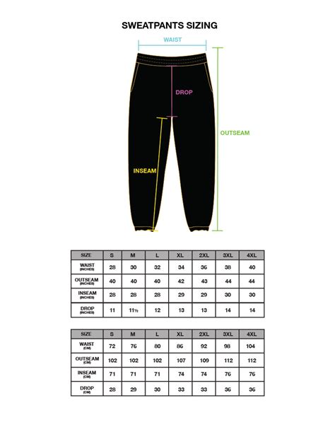 Sweatpant Size Chart