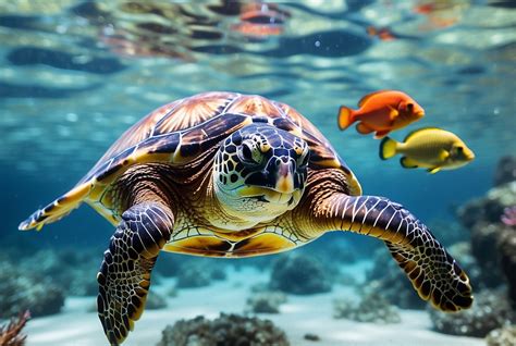 Swimming with sea turtle