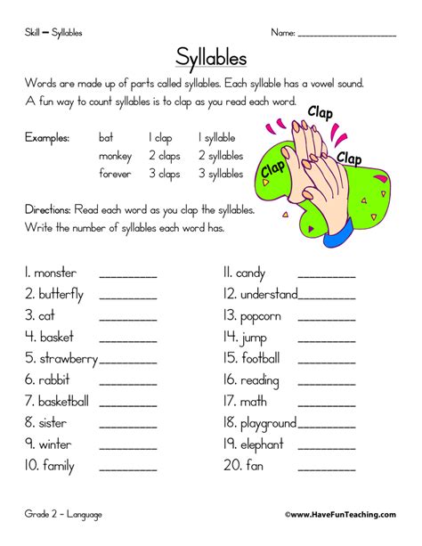 Syllable Worksheets 2nd Grade