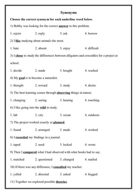 Synonyms And Antonyms Worksheets With Answers