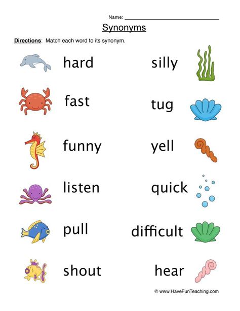 Synonyms Worksheet For Kindergarten