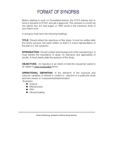 Synopsis and Sample Pages