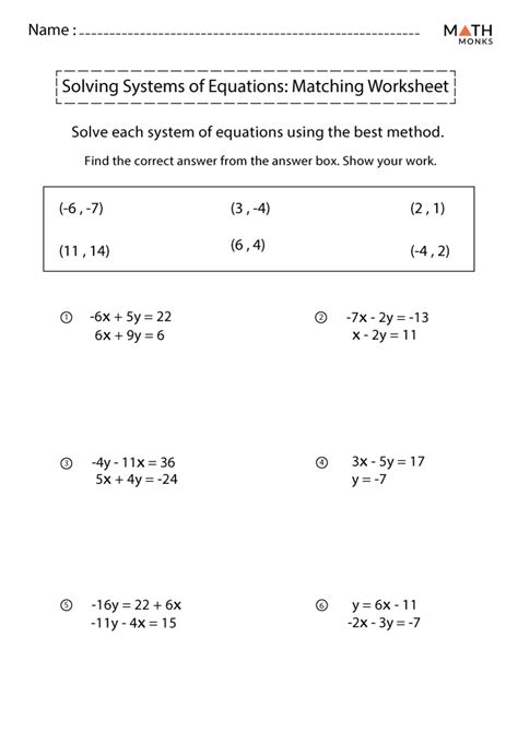 System Of Equation Worksheet