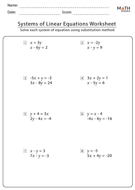 System Of Linear Equations Worksheet
