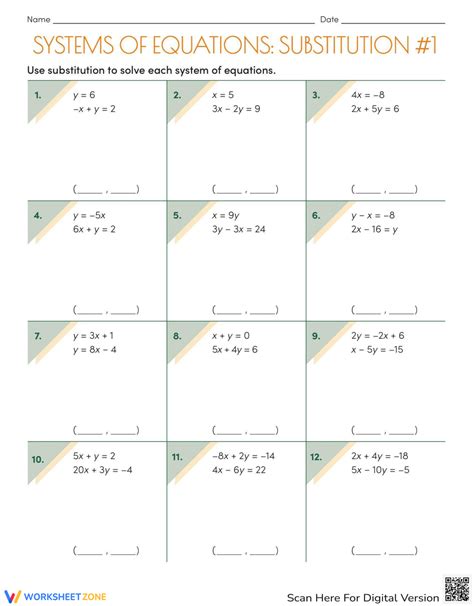 Systems of equations substitution worksheet