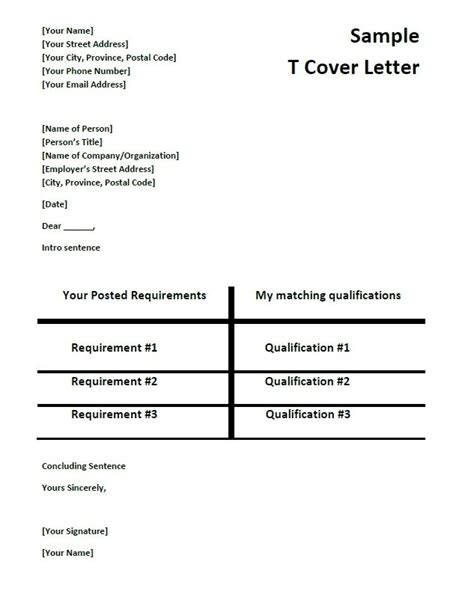 T Chart Cover Letter