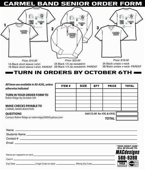 T-shirt Order Form Template Free Printable