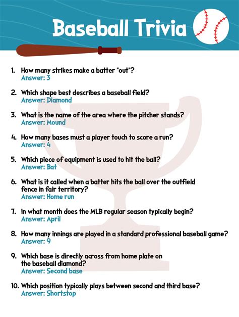 Trivia Questions For Grade 5 On Baseball To Be Printable