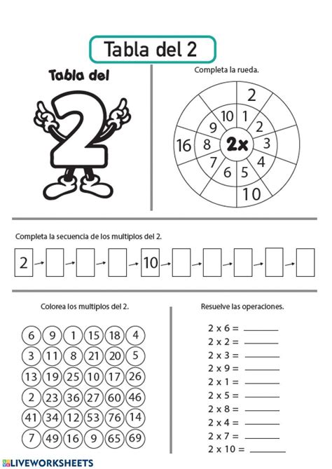 Tabla Del 2 Ejercicios Tabla del 2 - Interactive worksheet | Math addition worksheets, 3rd grade  math worksheets, Math worksheets