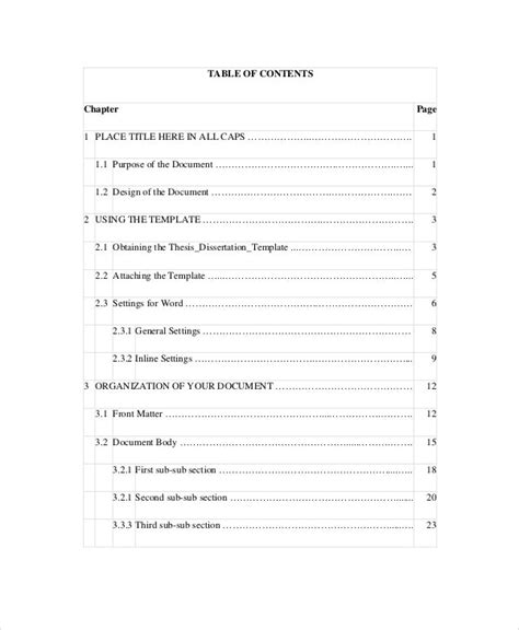 Table Of Contents Dissertation Template