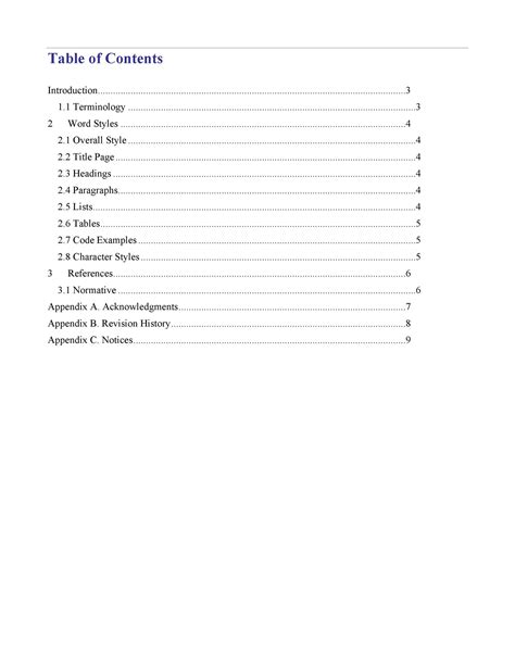 Table Of Contents Template Word 2010