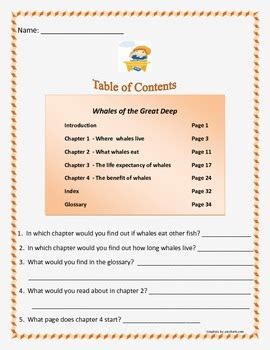Table Of Contents Worksheet