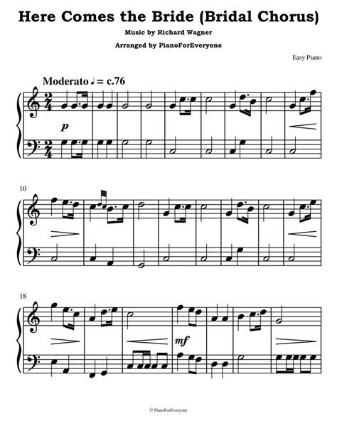 Table: Here Comes the Bride Sheet Music Options