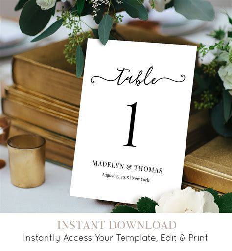 Wedding table number template, Wildflower wedding table numbers, Floral