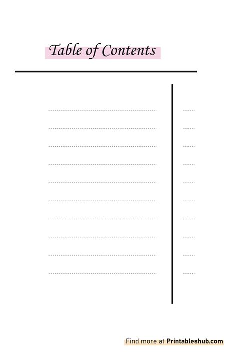 Table Of Contents Template Design Printable