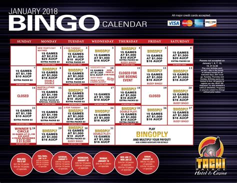 Tachi Palace Bingo Calendar