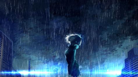 Taking Care of Anime Boy in Rain Wallpaper