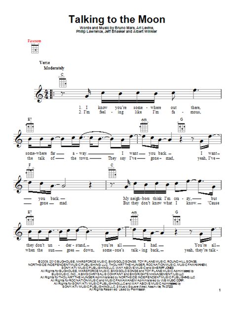 Talking To The Moon (Bruno Mars) Guitar Chord Chart - Capo 4th