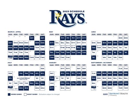 Tampa Bay Rays 2023 Schedule Printable
