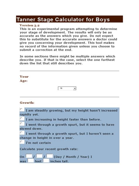 Tanner Stage Calculator