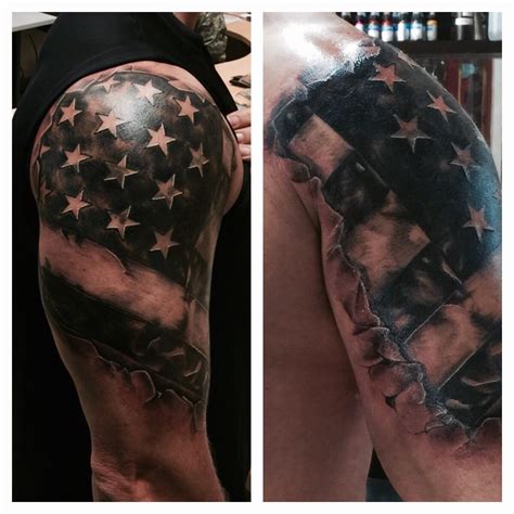 Tattered American Flag Shoulder Tattoo Tattered American