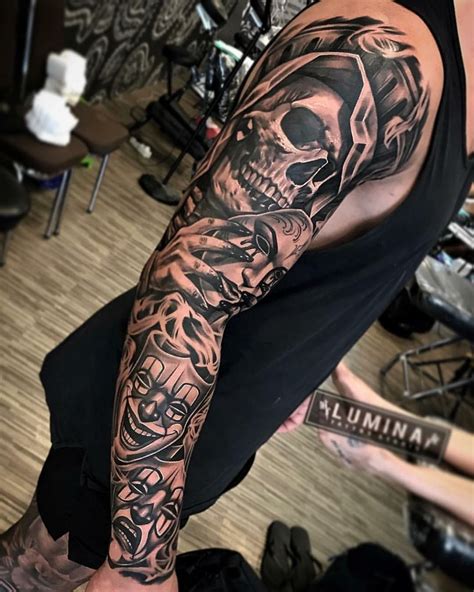 50 Skull Sleeve Tattoos For Men Masculine Design Ideas