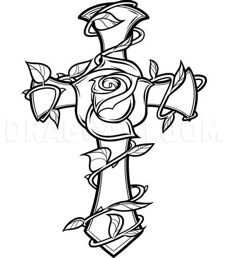 Tattoo Coloring Pages Rose And Cross