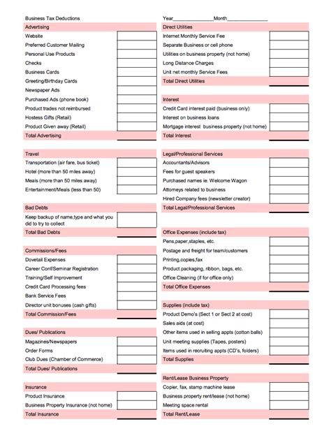 Small Business Tax Preparation Spreadsheet for Business Tax Deductions