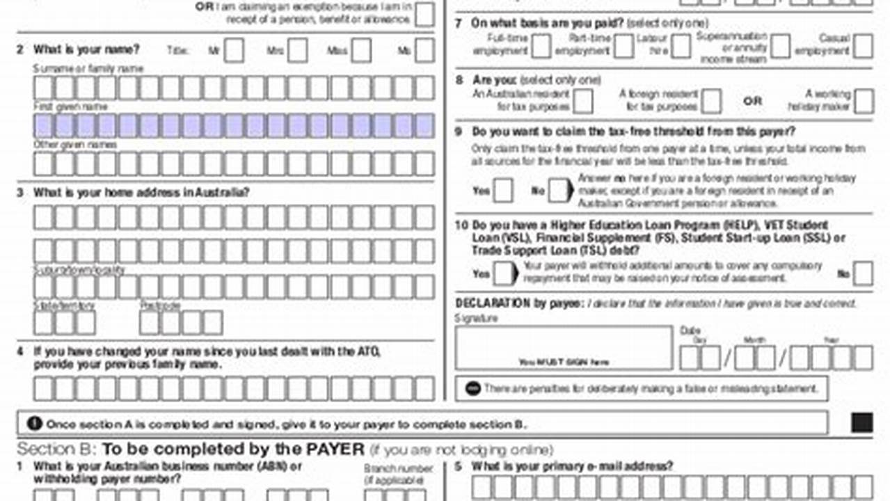Tax File Number Declaration Form 2024 Form