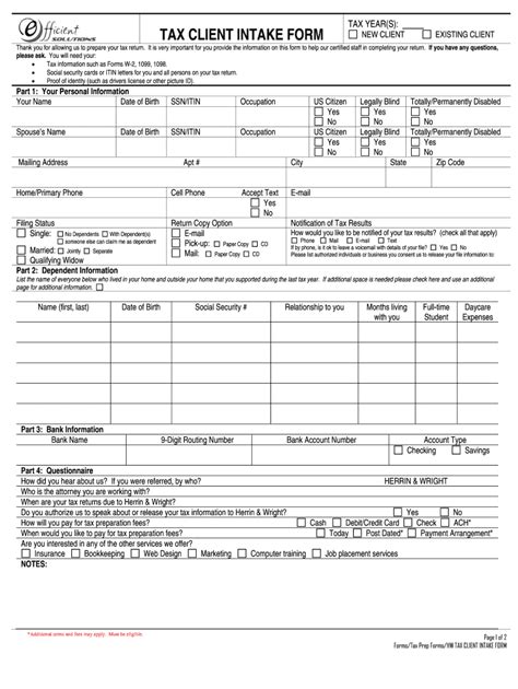 Tax Client Intake Form Template
