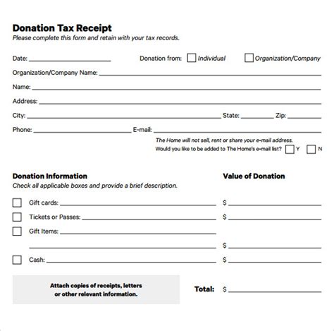 Tax Deductible Donation Receipt Template