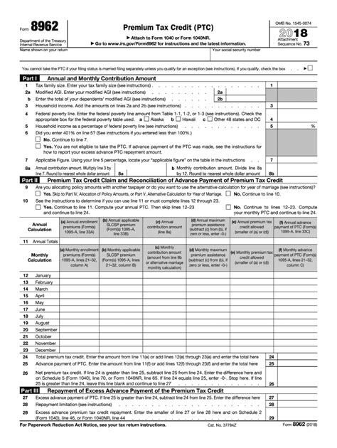 Tax Form 8962 Printable