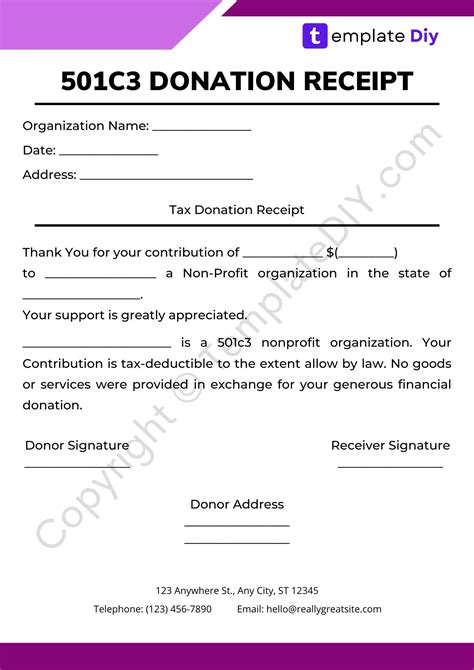 Tax Receipt For Donation Template