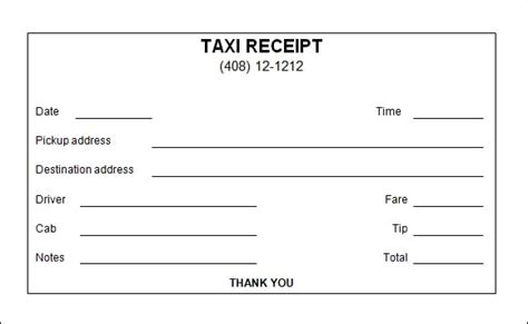 Taxi Receipt Template Word