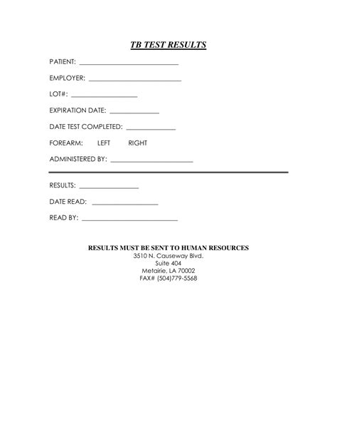 Tb Test Form Printable