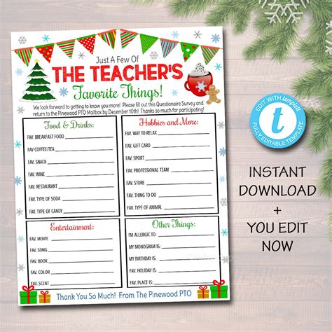 Teacher Christmas Wish List Template