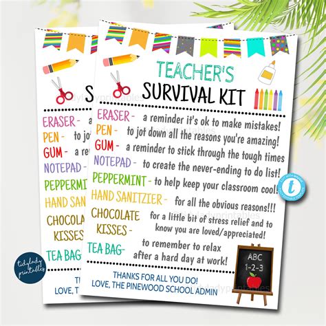 Teacher Survival Kit Printable