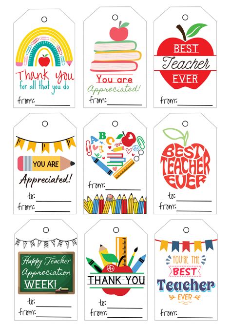 Teacher Appreciation Printable Gift Tags